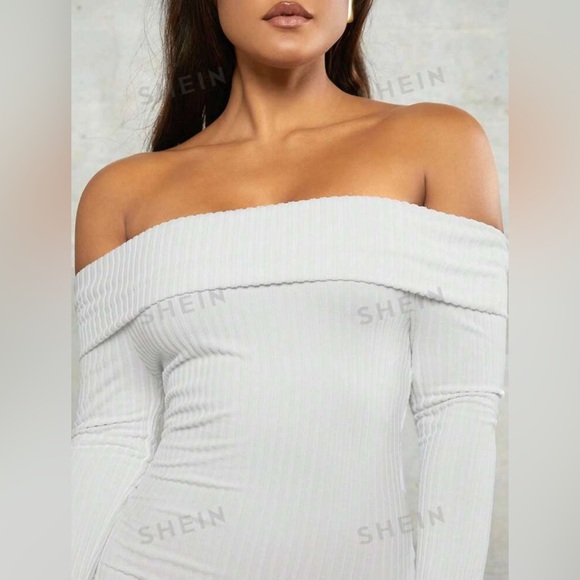 NWOT - SHEIN off shoulder white ribbed bodycon dress - Picture 4 of 6